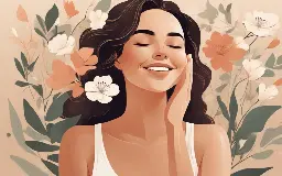 Femme radieuse avec une peau lumineuse qui se touche le visage