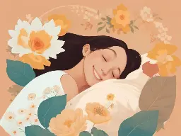 Une femme souriante avec la t&ecirc;te appuy&eacute;e sur un oreiller 